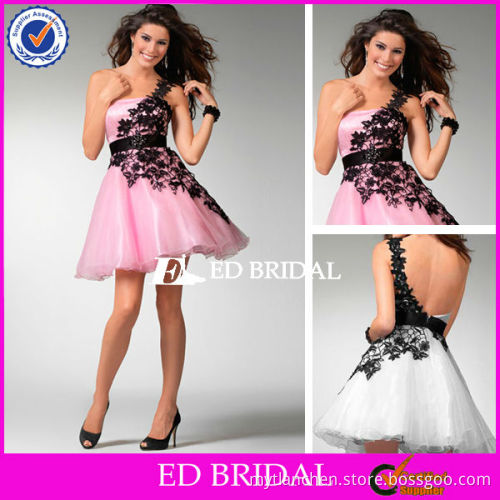 A Line One Shoulder Sexy Short Lace Sash Organza Cocktail Dress